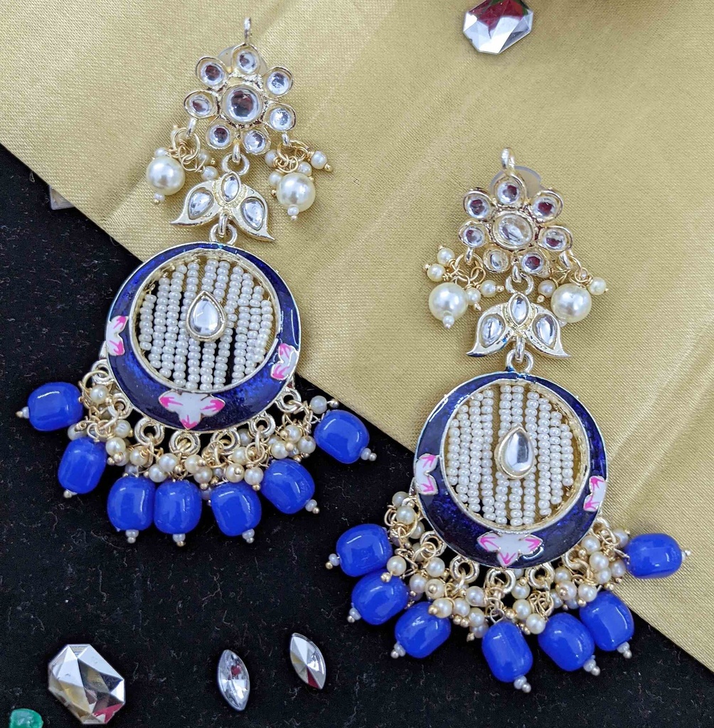 [ER66 BLUE] Opulent Engagement Kundan Meenakari Earring