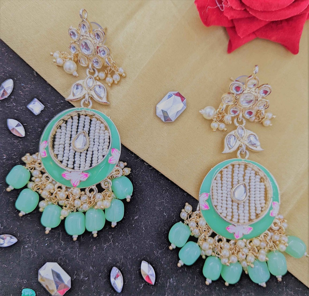 [ER66 PEACH] Graceful Engagement Kundan Meenakari Earring