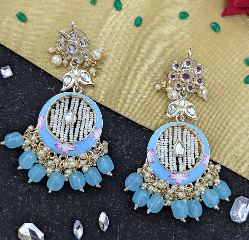 [ER66 SKY BLUE] Mesmerizing Engagement Kundan Meenakari Earring