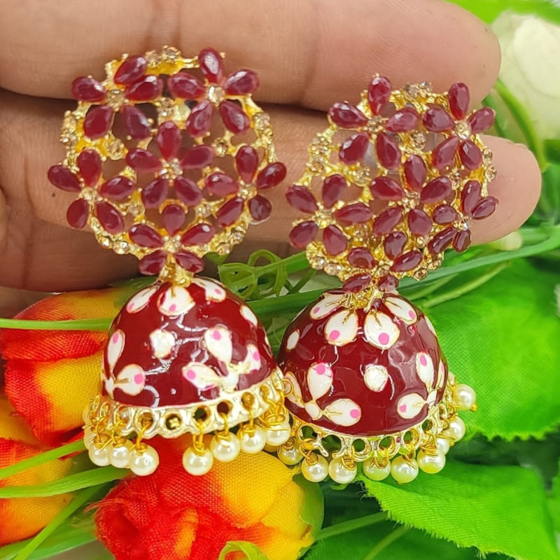 [ER43 MAROON] Trendy Engagement Maroon Earrings Set