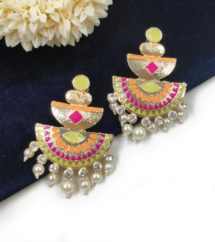 [ER133 YELLOW] Splendid Sangeet Yellow Earrings Set