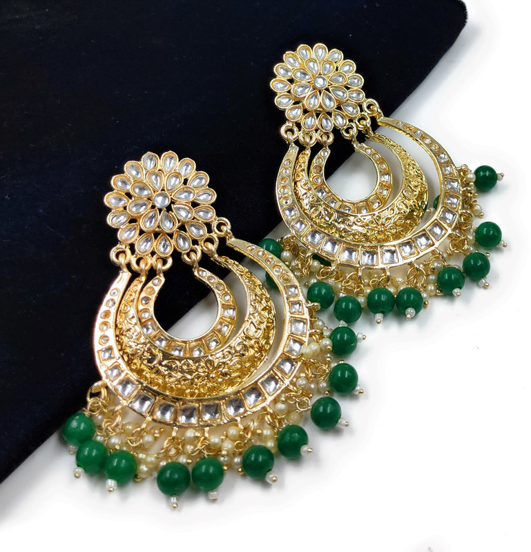 [ER134 GREEN] Mesmerizing Sangeet Green Earrings Set