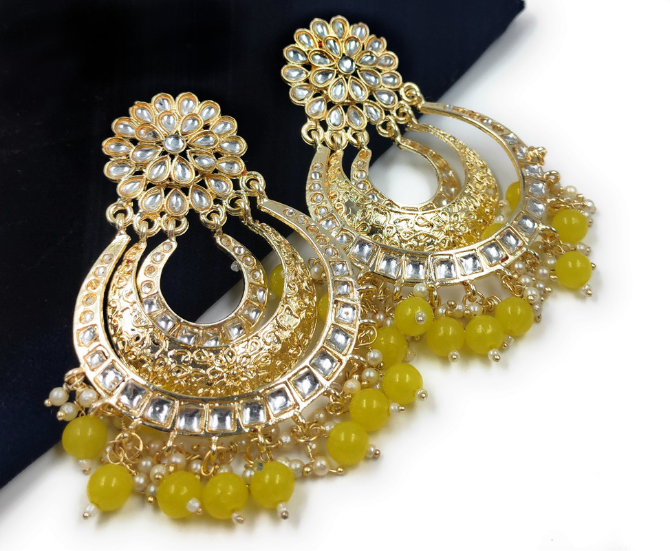 [ER134 YELLOW] Lustrous Sangeet Yellow Earrings Set