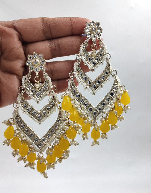 [ER177 YELLOW] Classic Mehendi Yellow Earrings Set
