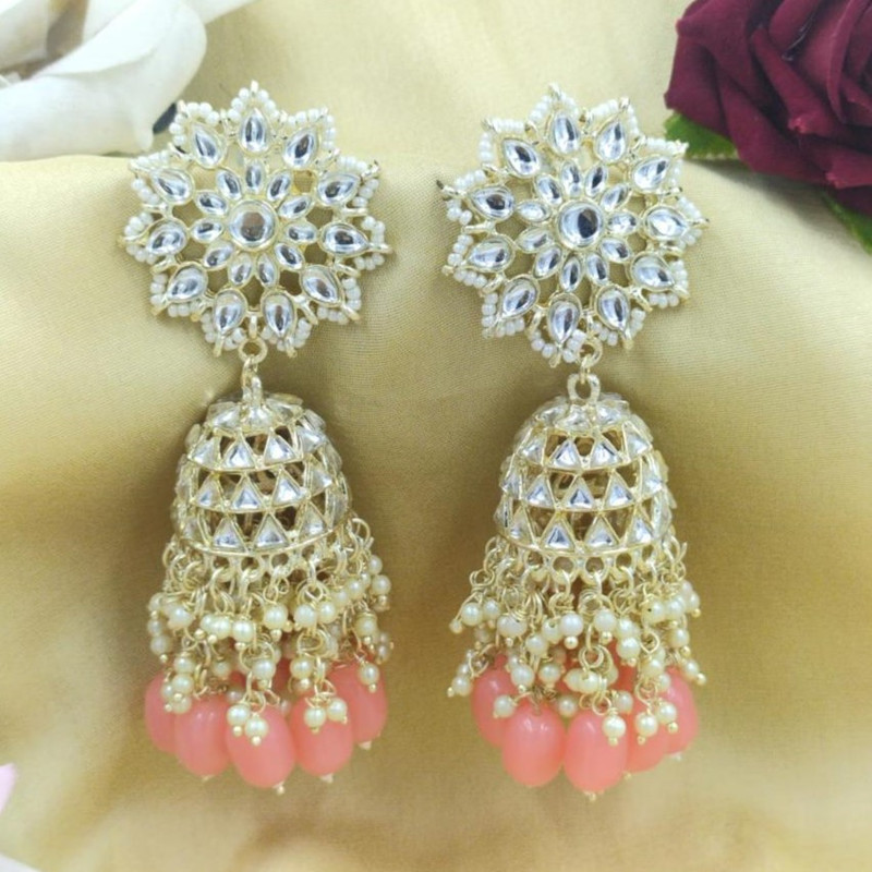 [ER203 PEACH] Ethereal Mehendi Peach Earrings Set