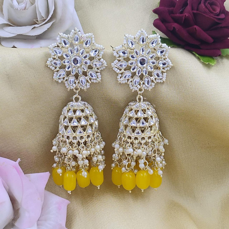 [ER203 YELLOW] Resplendent Mehendi Yellow Earrings Set