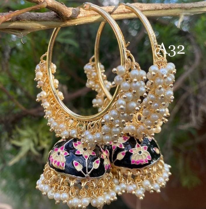 [ER204 BLACK] Lustrous Mehendi Black Earrings Set
