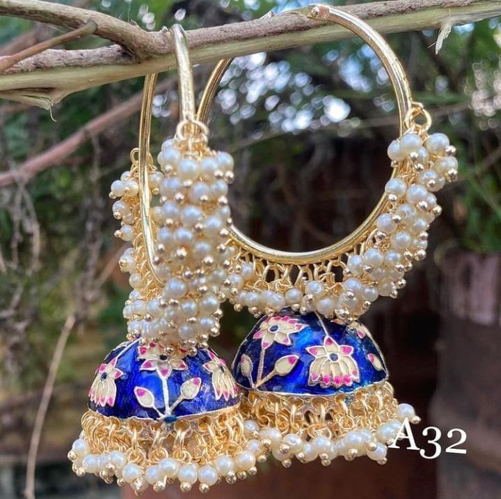 [ER204 BLUE] Vibrant Mehendi Blue Earrings Set