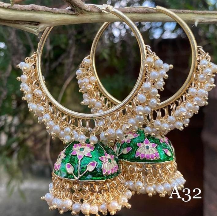 [ER204 GREEN] Elegant Haldi Green Earrings Set