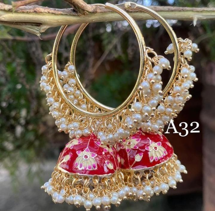 [ER204 RED] Desi Haldi Red Earrings Set