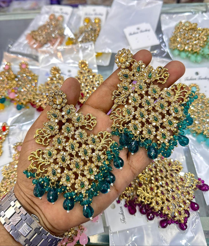 [ER206 GREEN] Royal Haldi Green Earrings Set