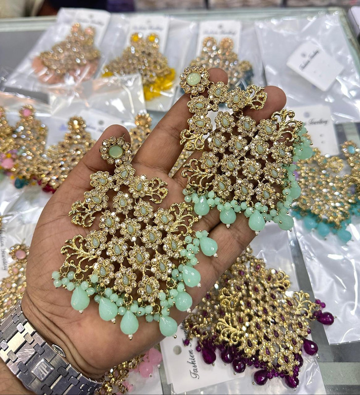 [ER206 MINT GREEN] Glamorous Haldi Mint Green Earrings Set