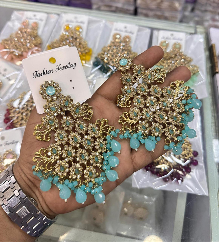 [ER206 SKY BLUE] Exquisite Haldi Sky Blue Earrings Set