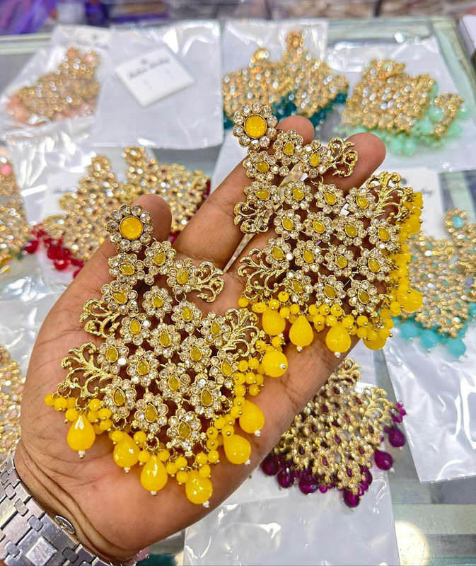 [ER206 YELLOW] Gorgeous Haldi Yellow Earrings Set