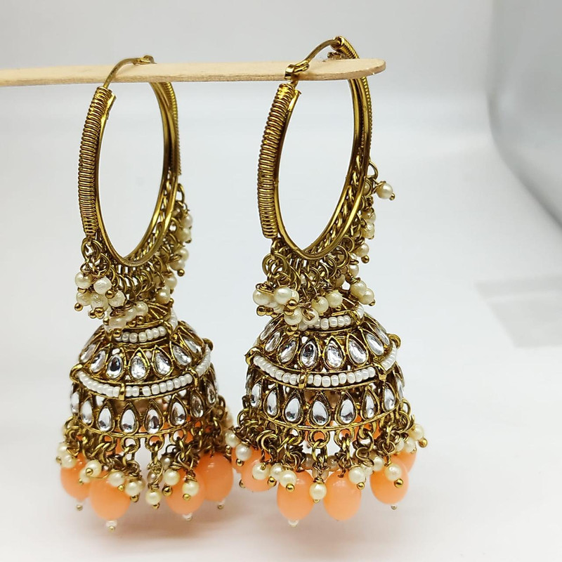 [ER208 PEACH] Luxury Haldi Peach Earrings Set