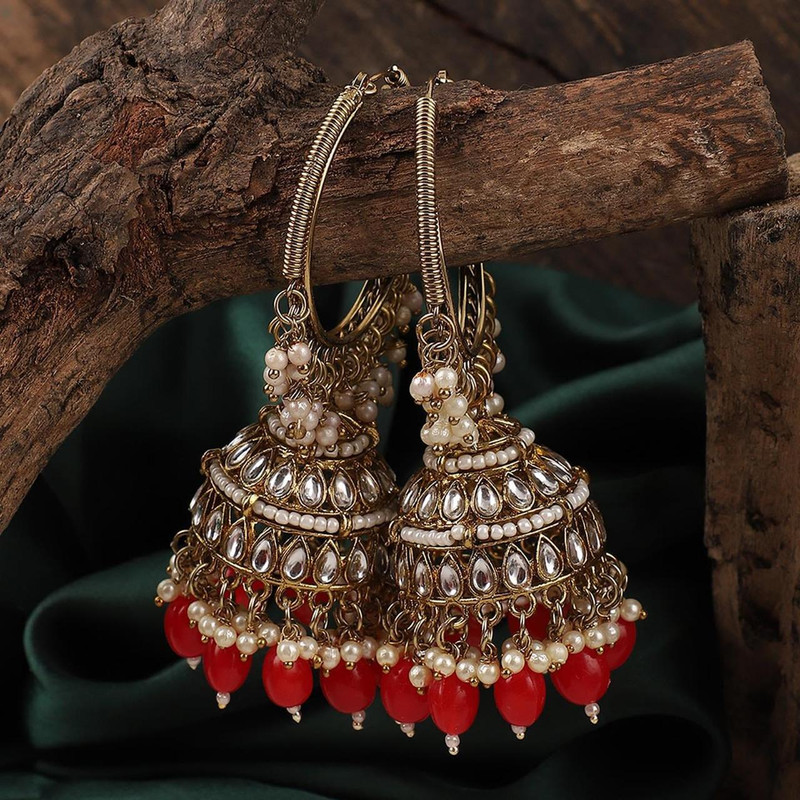 [ER208 RED] Artisan Haldi Red Earrings Set