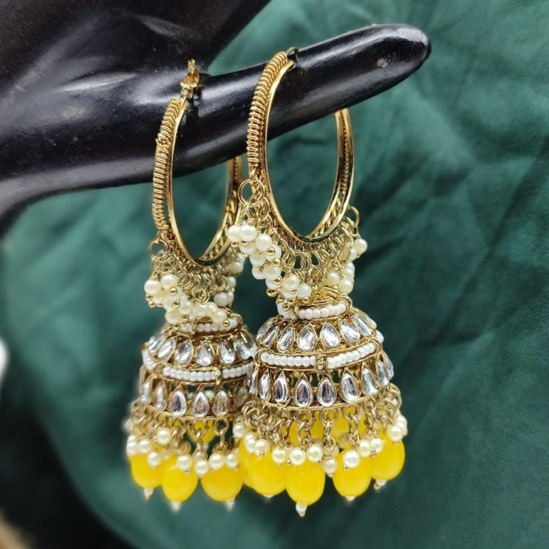 [ER208 YELLOW] Majestic Haldi Yellow Earrings Set