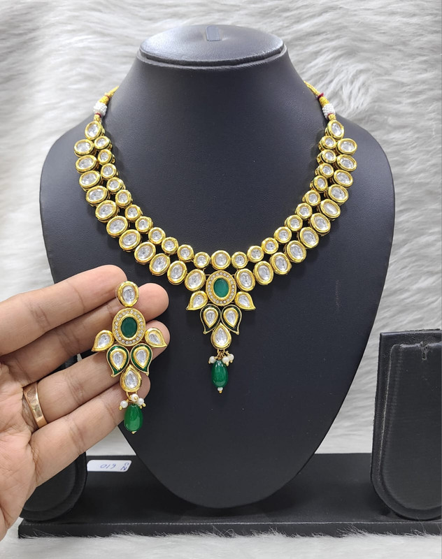 K30 GREEN Dabbi Kundan With Back Meena Necklace Earring Jewellery set