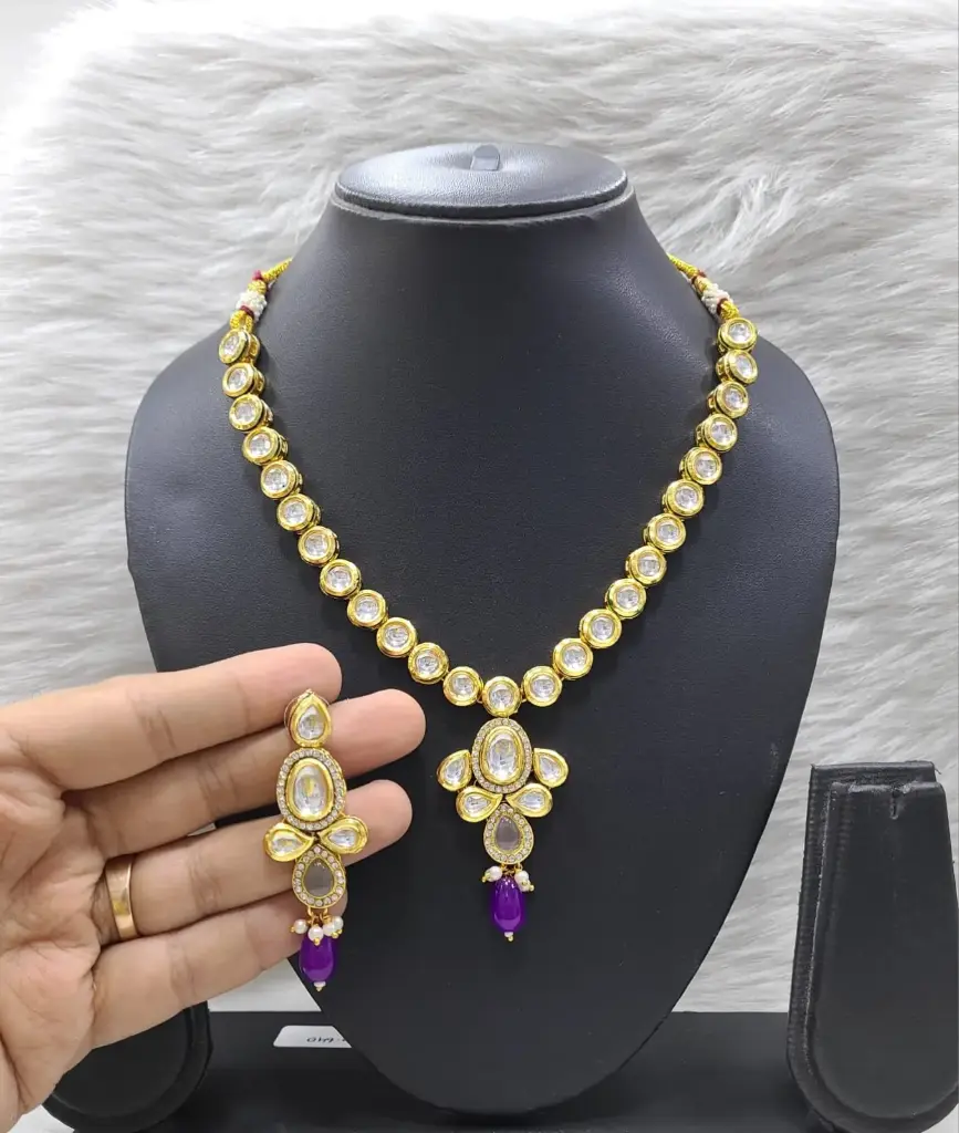 K31 PURPLE Dabbi Kundan With Back Meena Necklace Earring Jewellery set