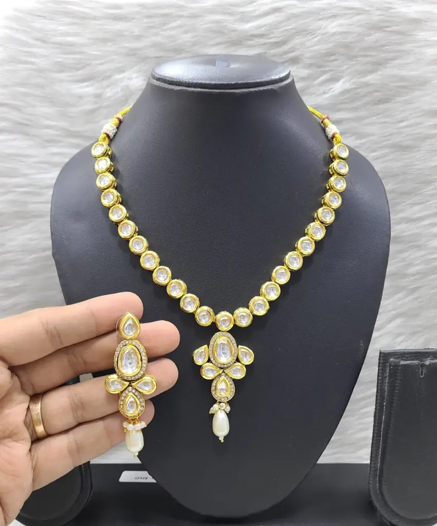 [K31 WHITE] Traditional Bespoke K31 White Dabbi Kundan With Back Meena Necklace Earring Jewellery Set