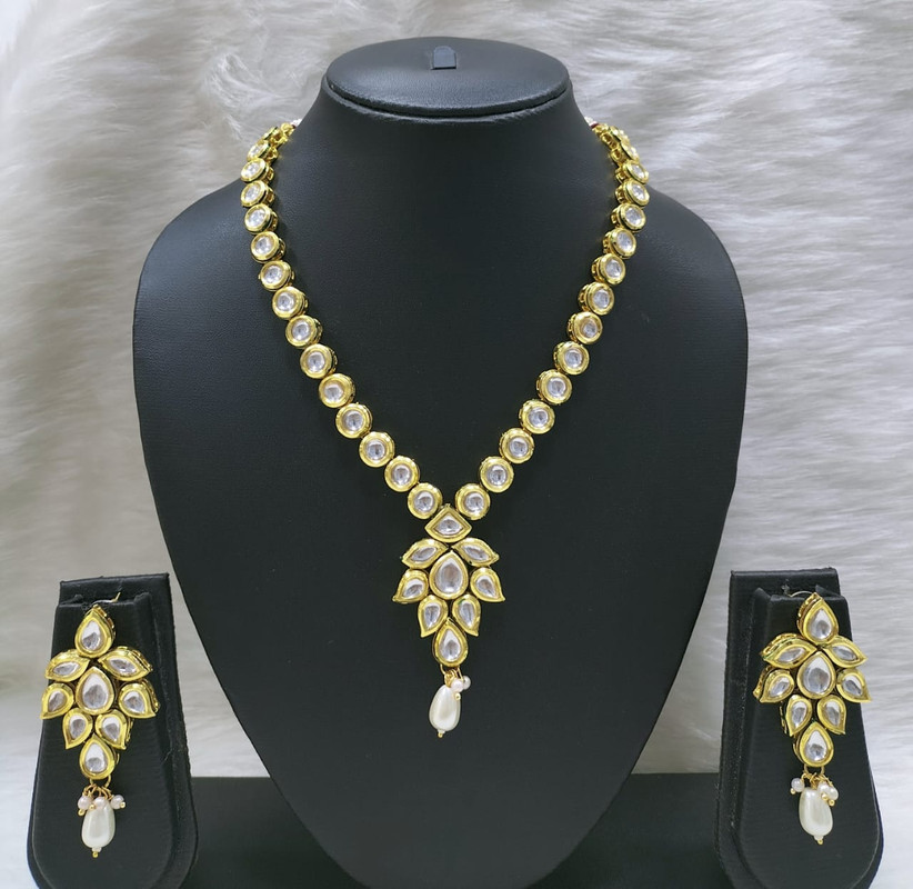 K46 WHITE Dabbi Kundan With Back Meena Necklace Earring Jewellery set