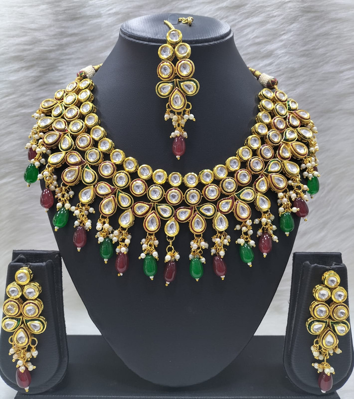 [K51 MG] Premium Couture K51 Mg Dabbi Kundan With Back Meena Necklace Earring Jewellery Set