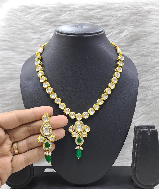 [K11 GREEN] Radiant Designer K11 Green Dabbi Kundan With Back Meena Necklace Earring Jewellery Set