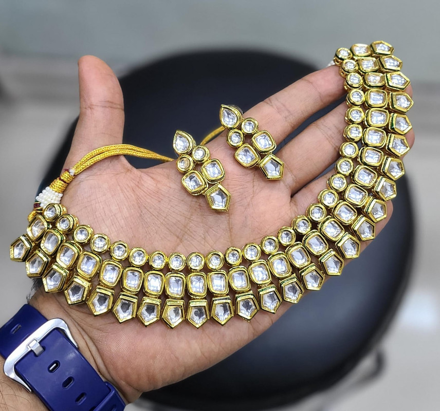 K12 Dabbi Kundan With Back Meena Necklace Earring Jewellery set