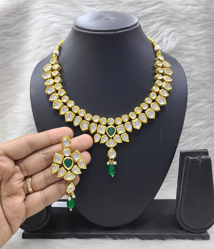 [K22 GREEN] Traditional Stylish K22 Green Dabbi Kundan With Back Meena Necklace Earring Jewellery Set