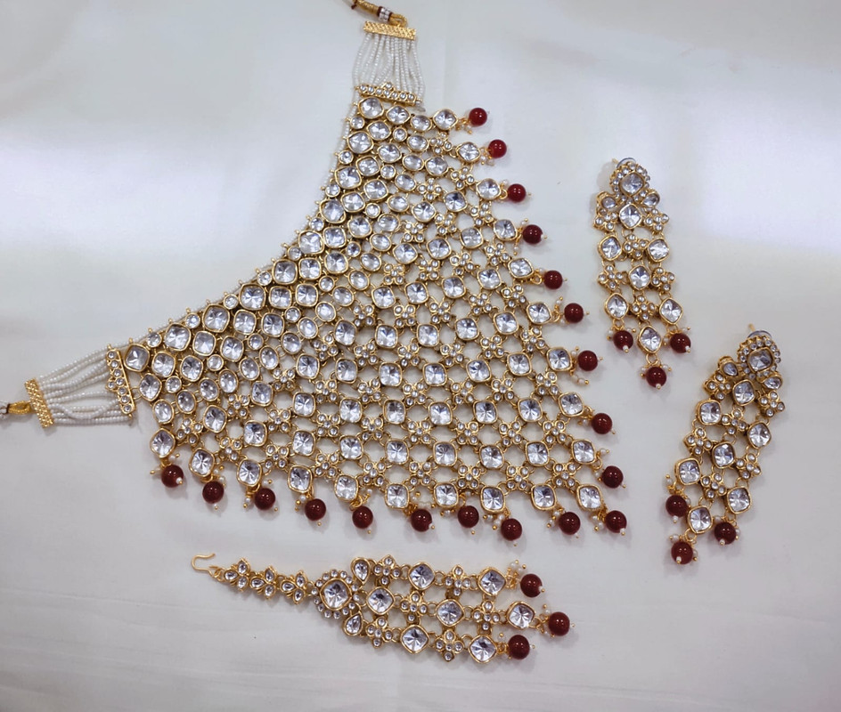 [SUBR001 Maroon] Radiant Boutique Subr001 Maroon Kundan Bridal Jewellery Set For Bride