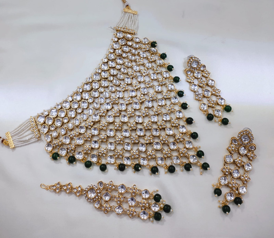 [SUBR001 Green] Dazzling Boutique Subr001 Green Kundan Bridal Jewellery Set For Bride