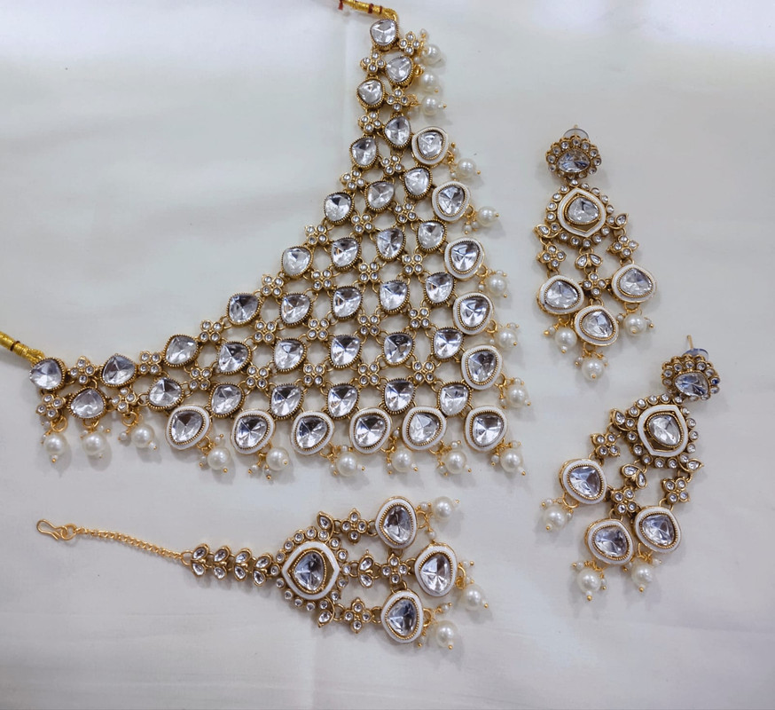 SUBR002 White Kundan Bridal Jewellery Set for Bride