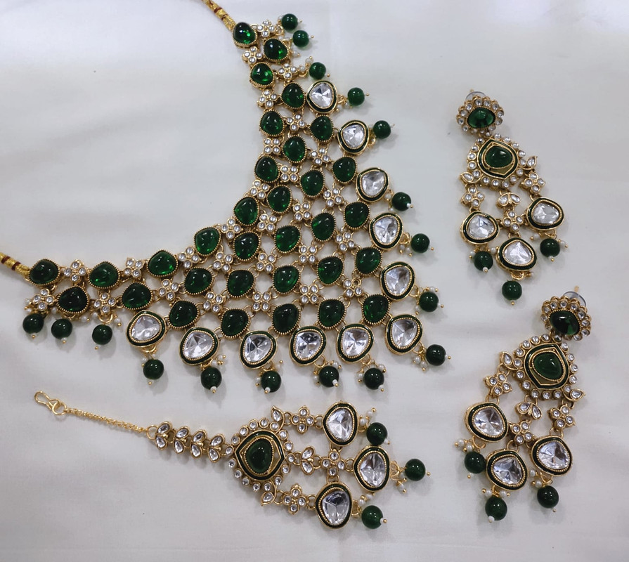 [SUBR002 Green] Graceful Boutique Subr002 Green Kundan Bridal Jewellery Set For Bride