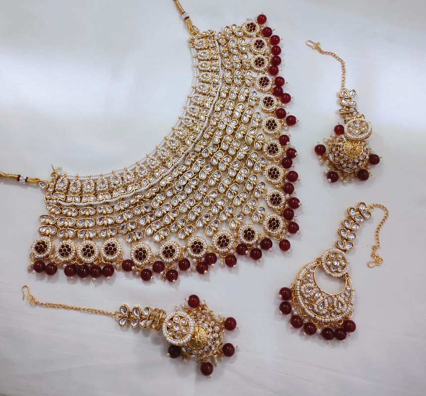 [SUBR003 Red] Ethereal Boutique Subr003 Red Kundan Bridal Jewellery Set For Bride