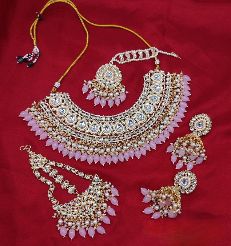 [SUBR004 Baby Pink] Flawless Boutique Subr004 Baby Pink Kundan Bridal Jewellery Set For Bride