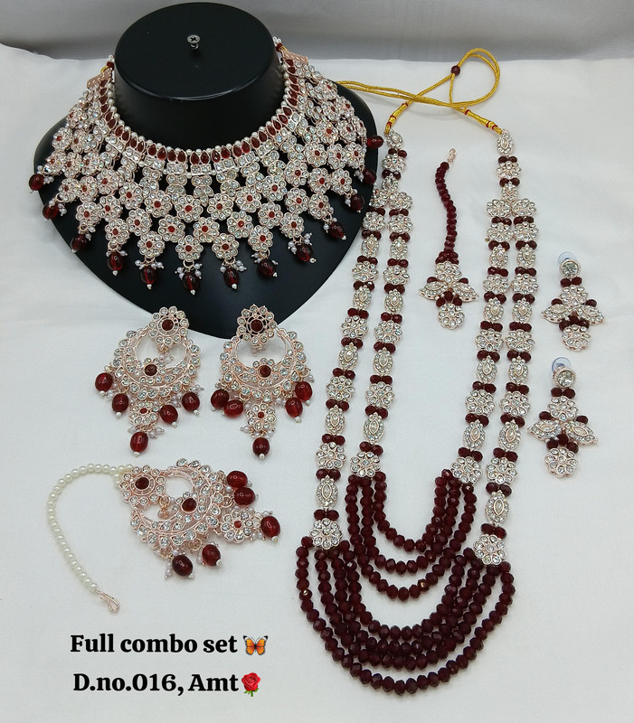 [SUBR005 Maroon] Traditional Glam Subr005 Maroon Kundan Bridal Jewellery Set For Bride