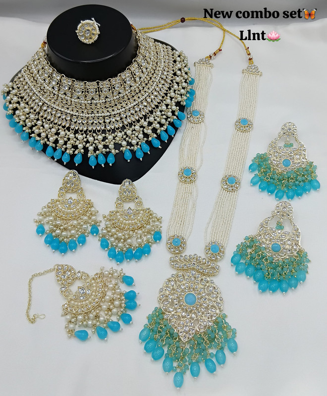 [SUBR006 Sky Blue] Royal Glam Subr006 Sky Blue Kundan Bridal Jewellery Set For Bride