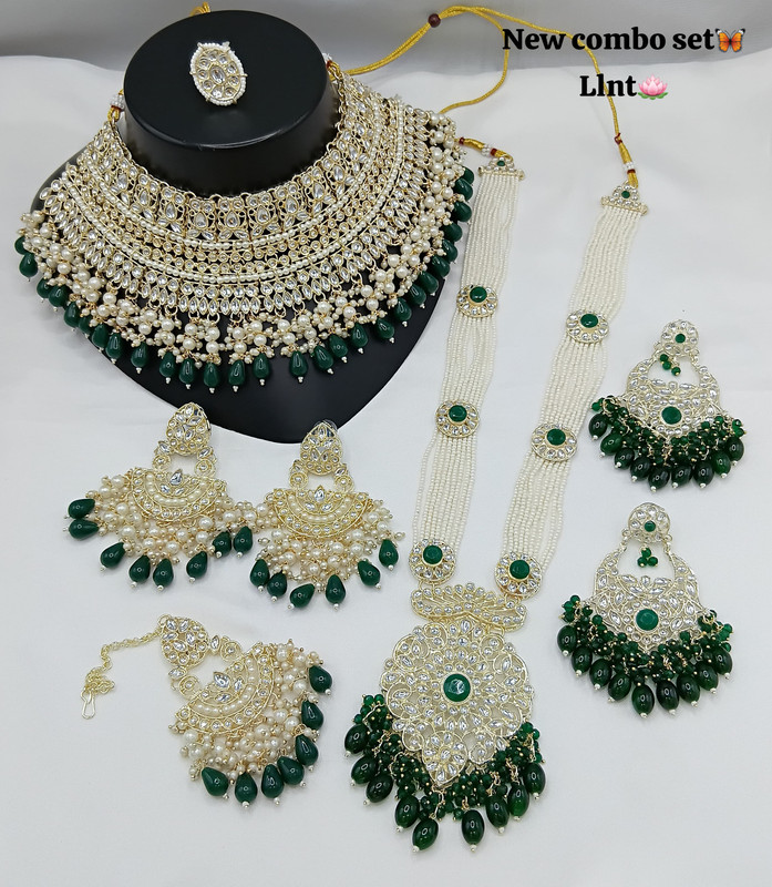 [SUBR006 Green] Magnifique Glam Subr006 Green Kundan Bridal Jewellery Set For Bride