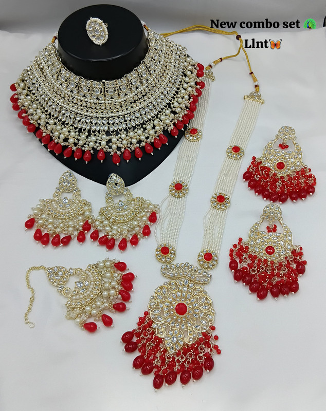 [SUBR006 Red] Desi Glam Subr006 Red Kundan Bridal Jewellery Set For Bride