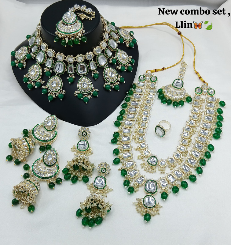 [SUBR007 Green] Glamorous Glam Subr007 Green Kundan Bridal Jewellery Set For Bride