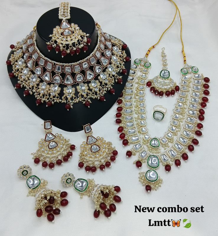 [SUBR009 Maroon] Exquisite Glam Subr009 Maroon Kundan Bridal Jewellery Set For Bride