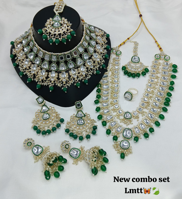 [SUBR009 Green] Shandaar Glam Subr009 Green Kundan Bridal Jewellery Set For Bride