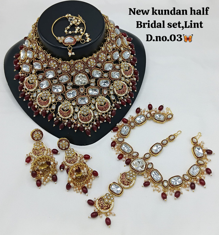 SUBR010 Maroon Kundan Bridal Jewellery Set for Bride
