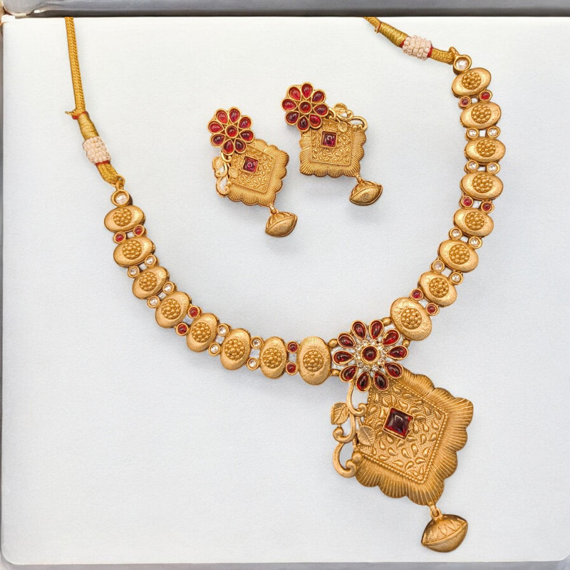[SUNS0015 MAROON] Stunning Luxe Suns0015 Maroon Copper Necklace & Earrings Jewellery Set For Women