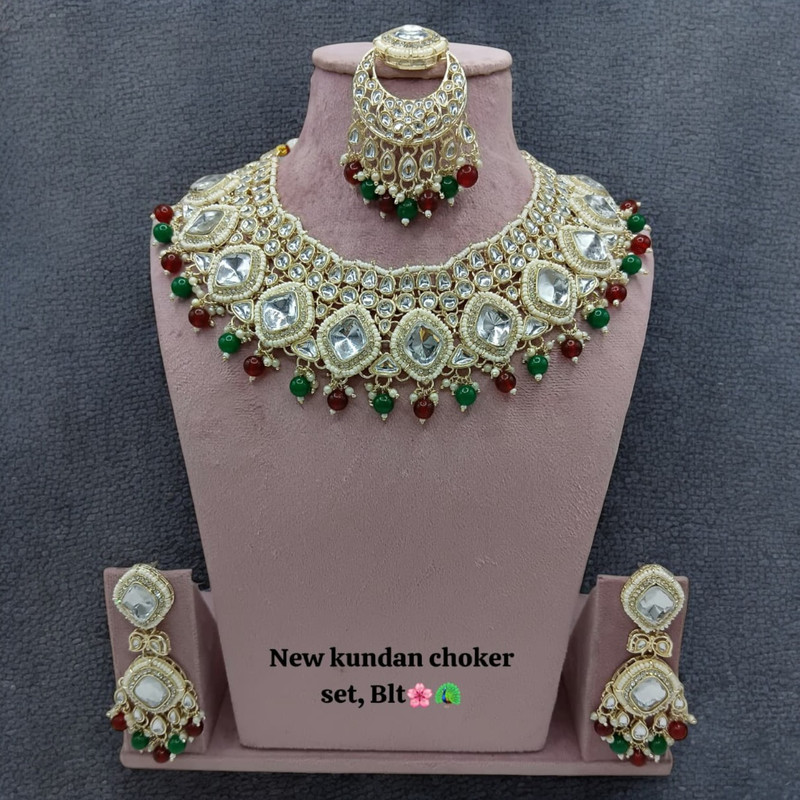 [SUNS0017 MULTI] Artisan Luxe Suns0017 Multi Kundan Choker Necklace Earring Jewellery Set For Marriage
