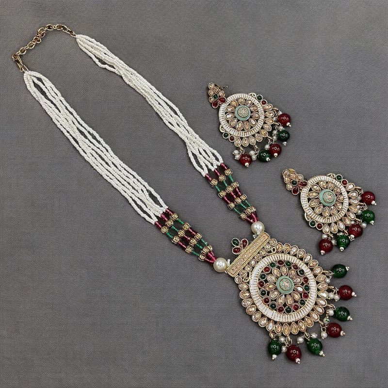 [SUNS0020 MULTI] Graceful Luxe Suns0020 Multi Copper Necklace & Earrings Jewellery Set For Women