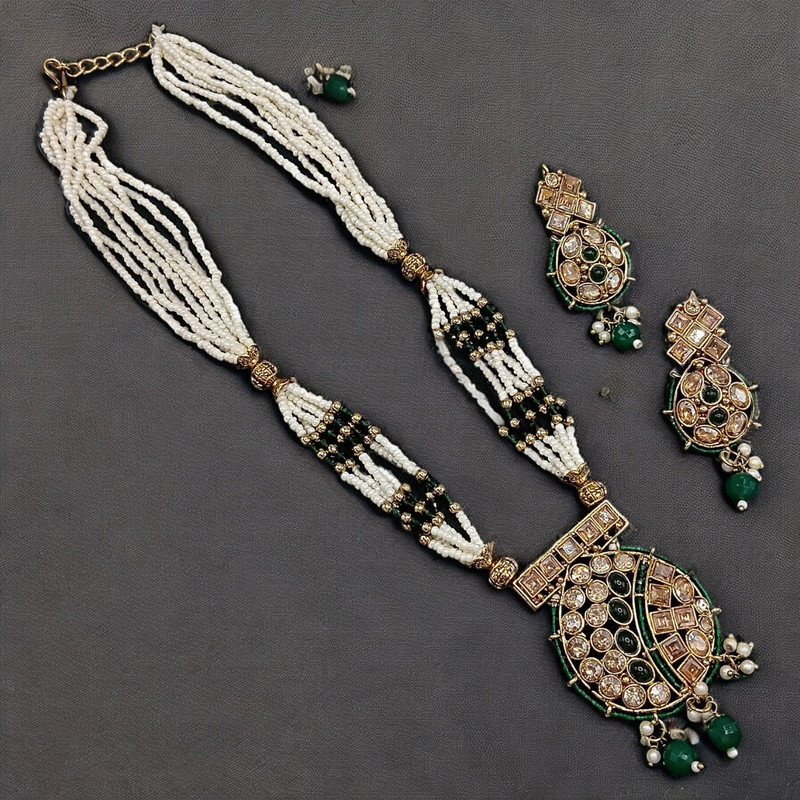 [SUNS0021 GREEN] Enchanting Luxe Suns0021 Green Copper Necklace & Earrings Jewellery Set For Women