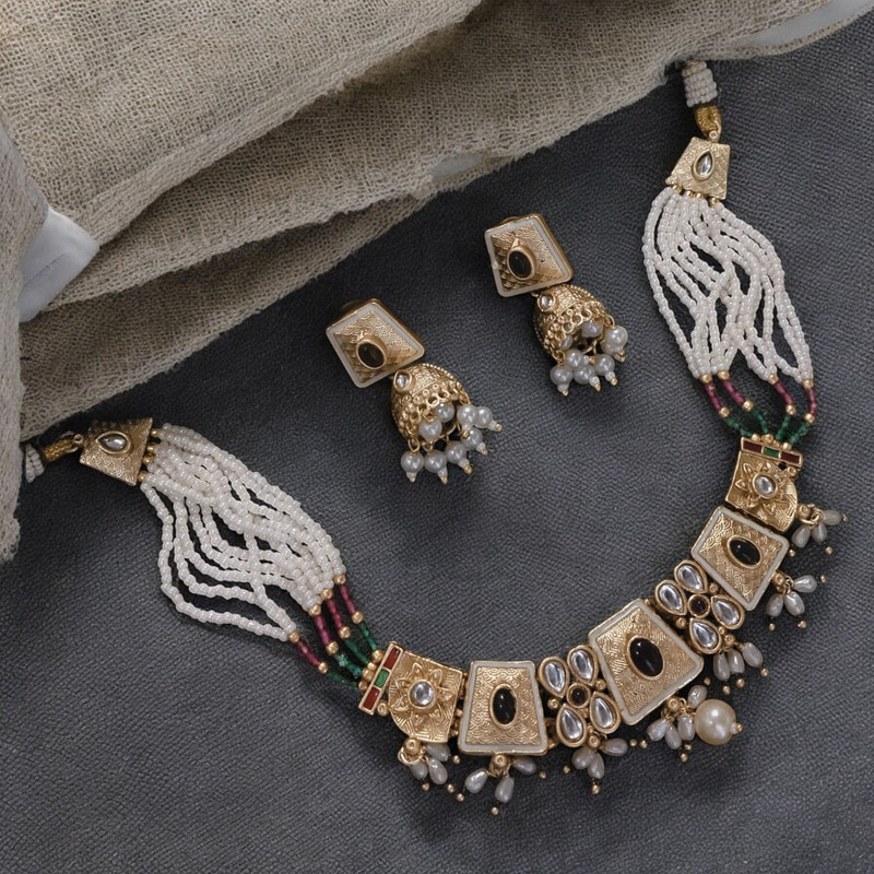 SUNS0030 MULTI Copper Necklace & Earrings Jewellery set for Women