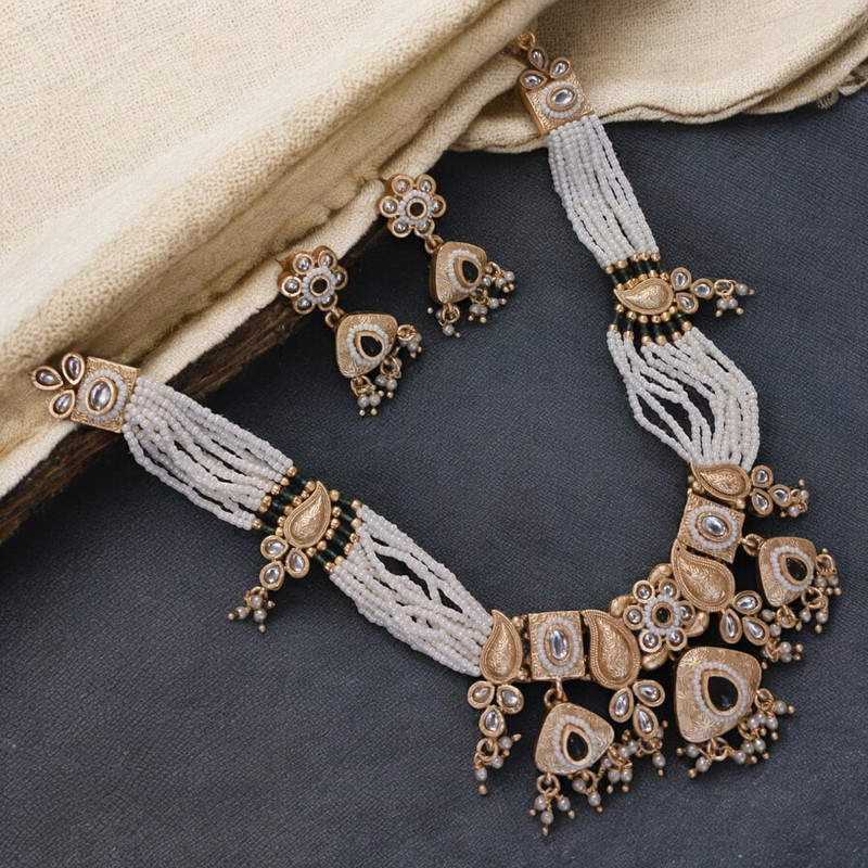 [SUNS0031 GREEN] Vintage Elite Suns0031 Green Copper Necklace & Earrings Jewellery Set For Women