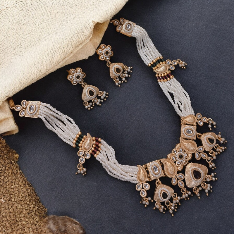 [SUNS0031 MAROON] Trendy Elite Suns0031 Maroon Copper Necklace & Earrings Jewellery Set For Women